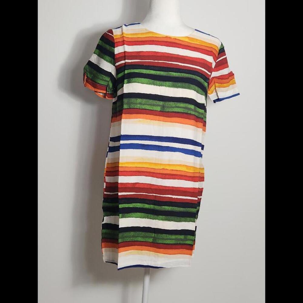 (20) Olivaceous Short Sleeve Striped Mini  W Gold Zipper, M